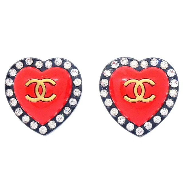 Chanel 1995 Cristal Heart CC Earrings from AMORE Vintage Tokyo