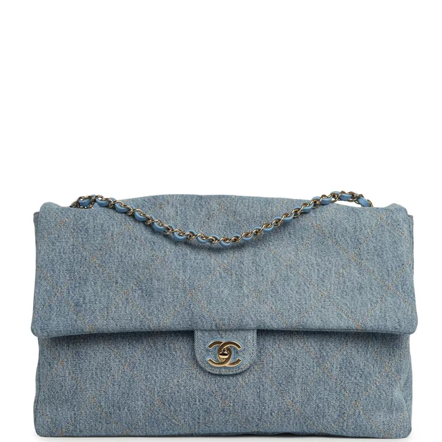 Chanel Maxi "Souplissimo" Large Flap Bag Blue Denim Gold Hardware in Blue Denim from Madison Avenue Couture