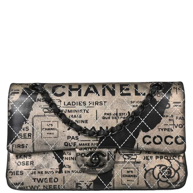 Chanel 2015-2016 Beige Lambskin Limited Newspaper Medium Classic Double Flap Bag in Beige Lambskin from AMORE Vintage Tokyo