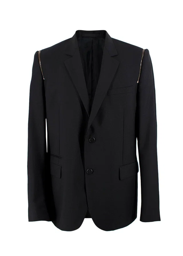 Balmain Black Wool Blazer with Zipper Detail in Black Wool from HEWI