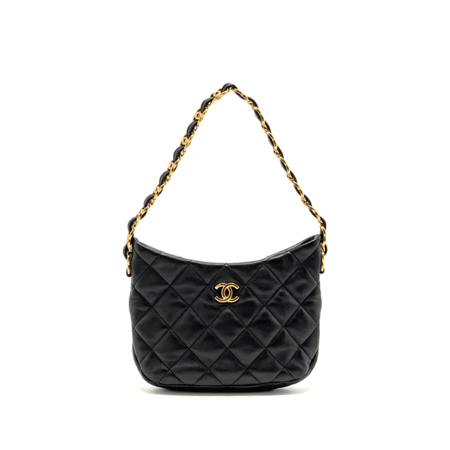 Chanel 22K hobo shoulder bag lambskin black GHW (microchip) in Black Lambskin from EMIER