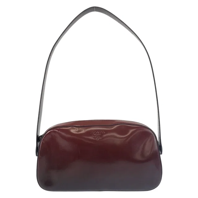 Prada Wine Red Black Patent Leather Shoulder Bag in Black Patent leather from The Reluxe