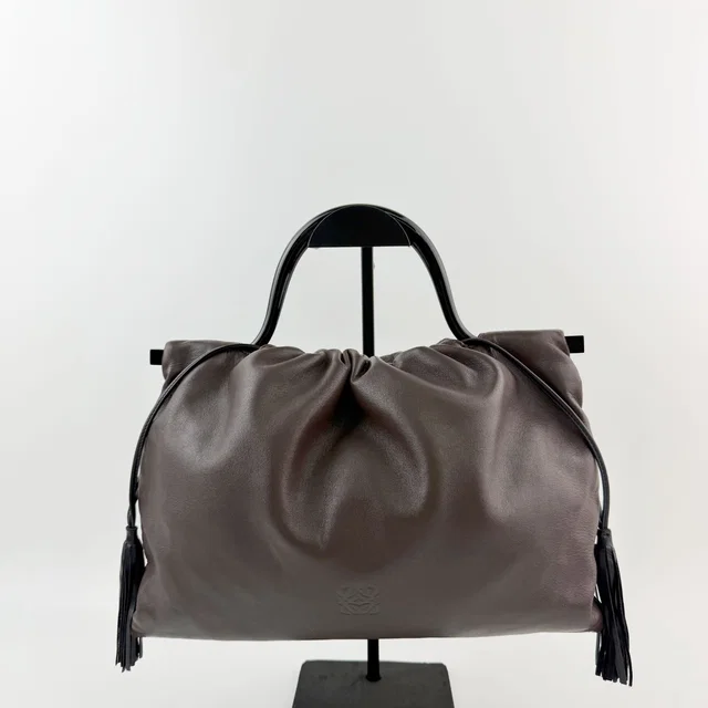 Loewe Gathered Tassel Hard Handle Handbag Leather Brown Vintage in Brown Leather from The Reluxe