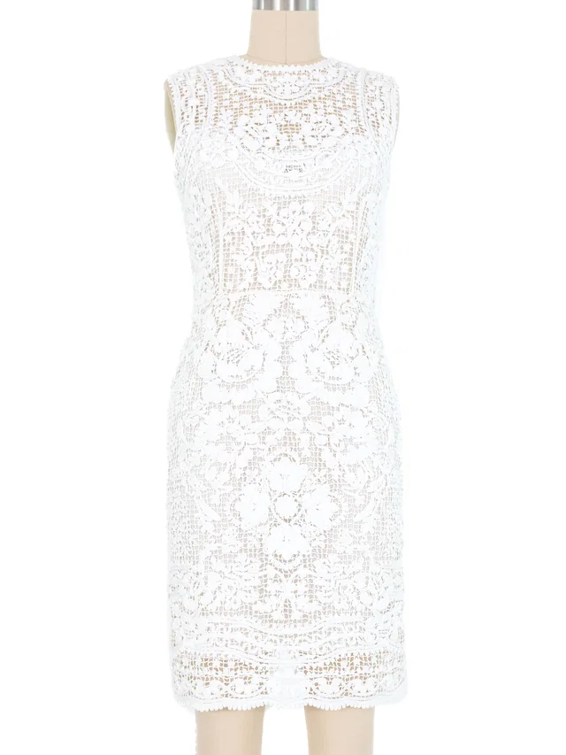 Dolce & Gabbana Crochet White Lace Dress in White from Arcade Vintage