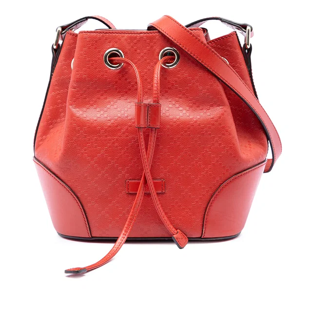 Red Gucci Diamante Leather Bright Bucket Bag in Red Leather from Designer Revival