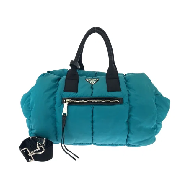 Prada Tessuto Bomber Turquoise Black Nylon Shoulder Bag Tote 2-Way in Black Nylon from The Reluxe