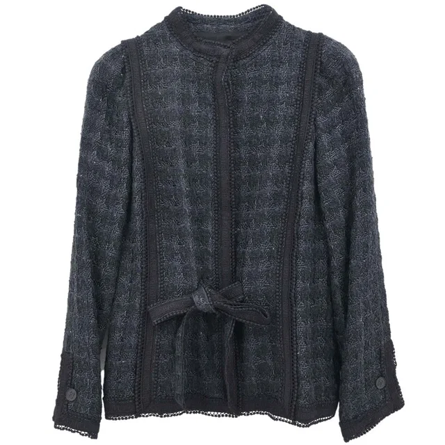 Chanel 2006 Bow Tweed Jacket Black Navy #34 in Black Tweed from AMORE Vintage Tokyo