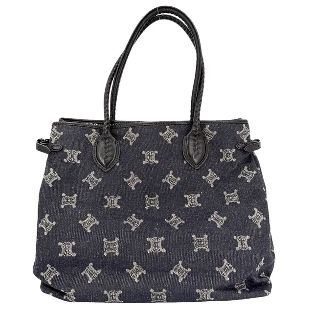 Celine Tote Macadam Handbag Denim Leather Navy Silver Vintage in Navy Denim from The Reluxe