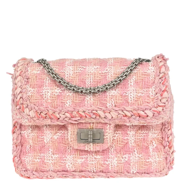 Chanel 2014-2015 Pink Tweed Check Mademoiselle Lock Shoulder Bag in Pink Tweed from AMORE Vintage Tokyo