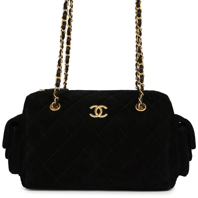 Chanel Small Bowling Bag Black Suede Antique Gold Hardware in Black Suede from Madison Avenue Couture