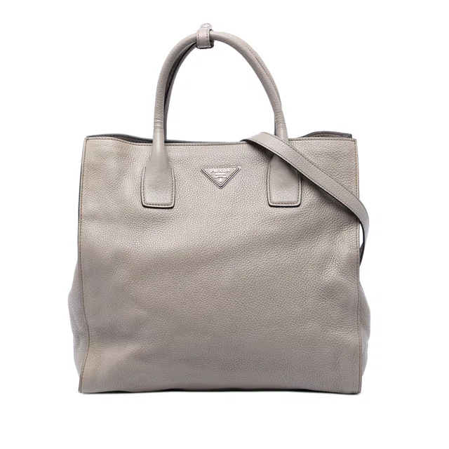 Gray Prada Vitello Daino Open Convertible Tote Satchel in Grey Leather from Designer Revival