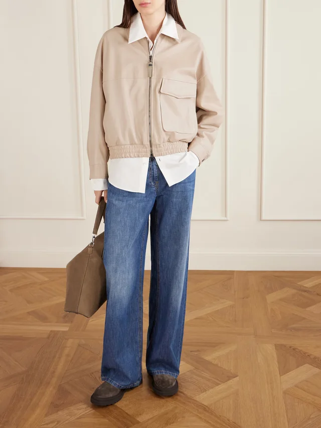 BRUNELLO CUCINELLI Bead-embellished leather jacket in Beige, photo 2 of 2 from NET-A-PORTER (Canada)
