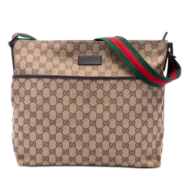 Beige Gucci GG Canvas Web Crossbody in Beige Canvas from Designer Revival