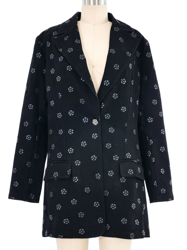Chanel Black Denim Flower Painted Jacket in Black Denim from Arcade Vintage