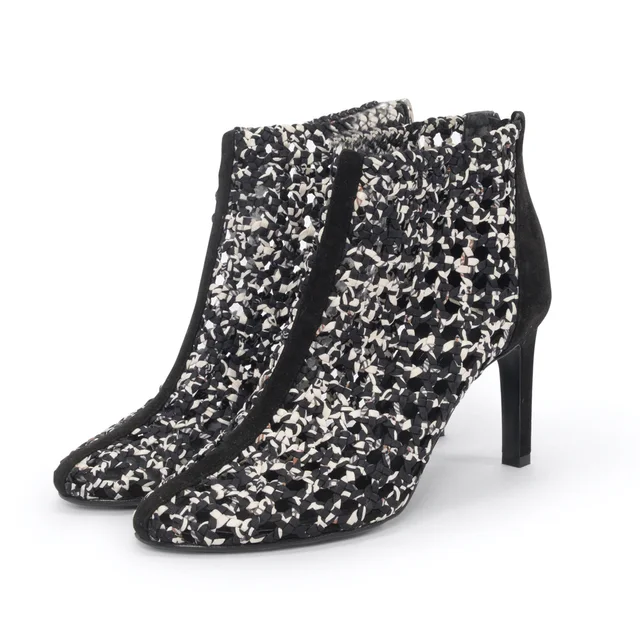 Hermès Braided Silk Ankle Boots 37 in Black & White Silk from Blue Spinach