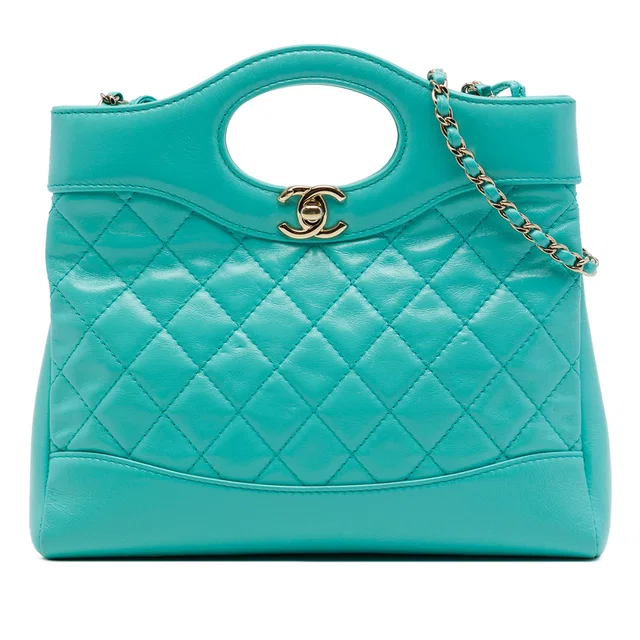 Blue Chanel Mini Quilted Shiny Lambskin 31 Shopping Bag Satchel in Blue Lambskin from Designer Revival