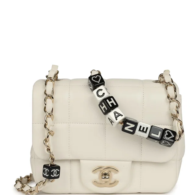 Chanel Monacoco Mini Square Flap Bag White Lambskin Light Gold Hardware in White Lambskin from Madison Avenue Couture