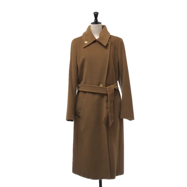 Max Mara Belted Coat Logo Fully Lined 42 Brown in Brown Wool from The Reluxe