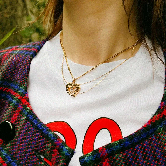 Givenchy Rhinestone Heart Motif Necklace, Gold in Gold from VINTAGE QOO TOKYO