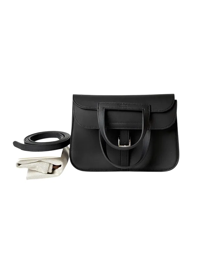 Hermès Black Halzan Mini Bag Swift with PHW - K Stamp in Black Swift leather from Luxury Promise