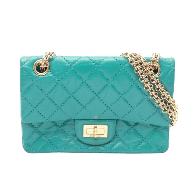 Chanel Shoulder Bag 2.55 Green Calfskin Mini Quilted Chain in Green Calfskin from The Reluxe