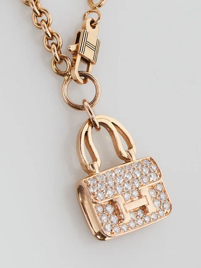 Hermès 18k Rose Gold and Diamond Constance Amulette Bracelet in Pink from Yoogis, photo 4 of 5