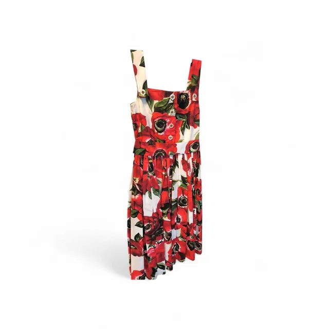 Dolce & Gabbana Red & White Floral Strappy A Line dress in White from Luxury Promise