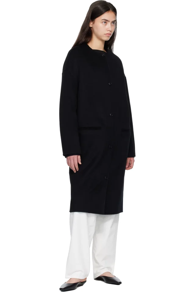 Loulou de Saison Black KERRY Wool Cashmere Drap Oval Coat, photo 4 of 4 from SSENSE