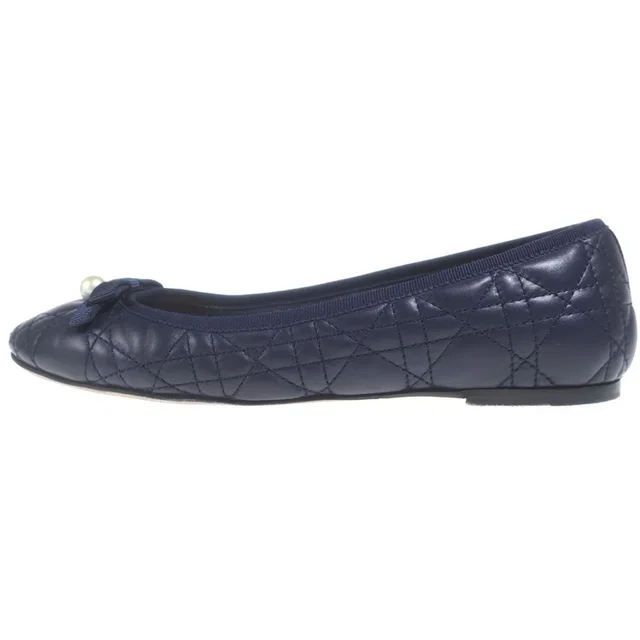 Dior Cannage Quilted Leather Valeri Shu Flat Navy 38 in Navy Leather from The Reluxe