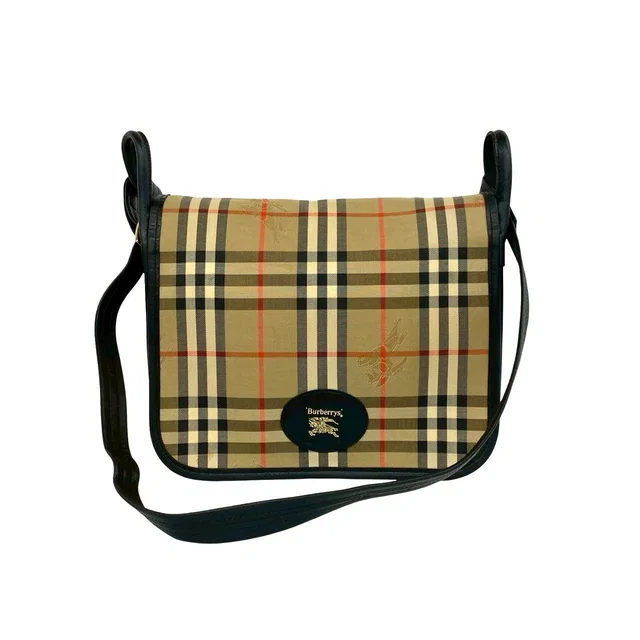 Burberry Check Canvas Leather Shoulder Bag in Black Canvas from LuxUness