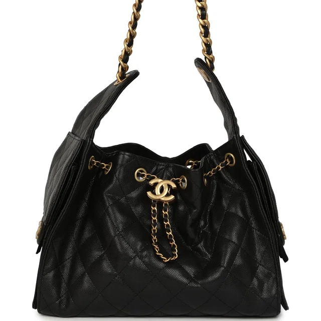 Chanel Small 25 Hobo Bag Black Caviar Antique Gold Hardware in Black Caviar leather from Madison Avenue Couture