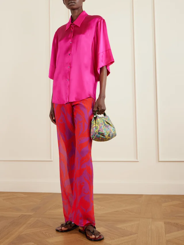 DRIES VAN NOTEN Printed silk-georgette straight-leg pants in Pink, photo 2 of 2 from NET-A-PORTER (Canada)