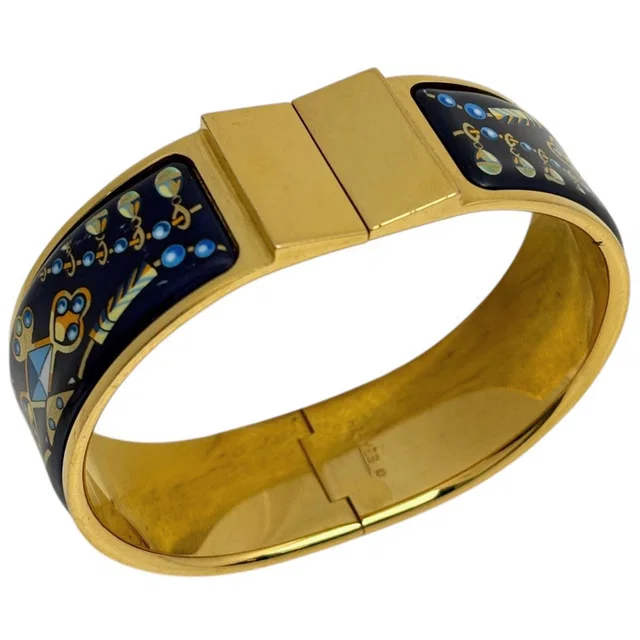 Hermès Enamel GM Location Cloisonne Bangle Gold Plated Blue Bracelet in Blue from The Reluxe