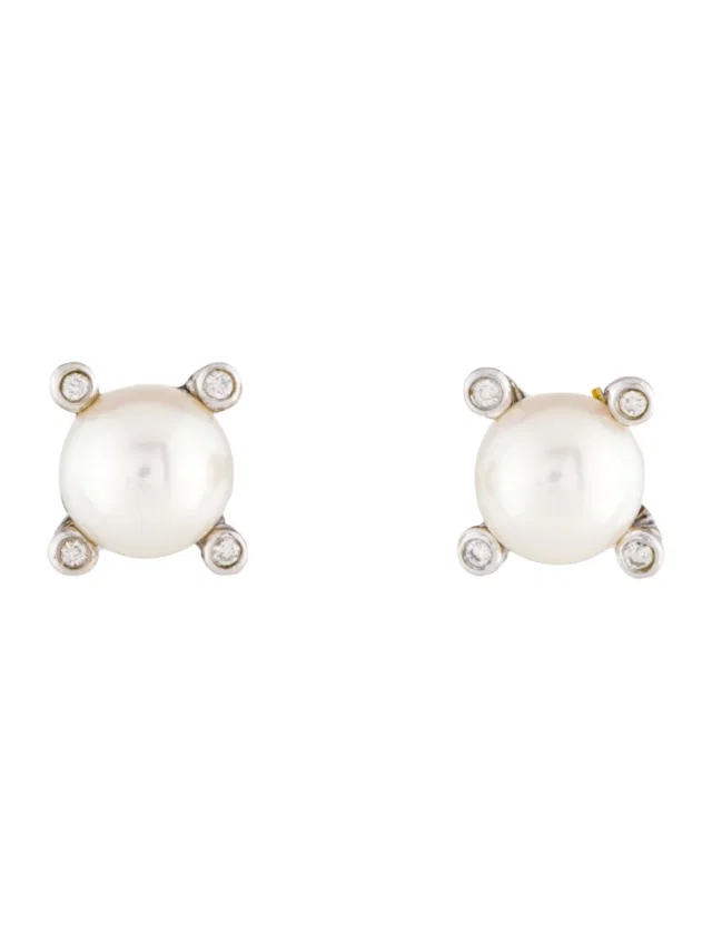 David Yurman Pearl & Diamond Stud Earrings in multicolor from The RealReal