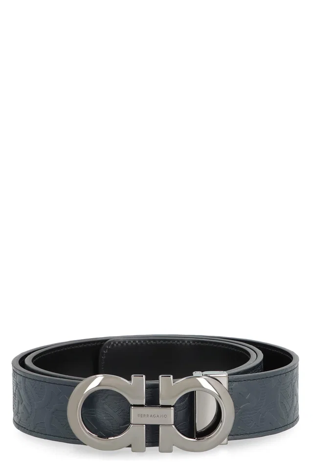 Ferragamo Logo Buckle Calf Leather Belt — Blue in Blue Calfskin from HEWI