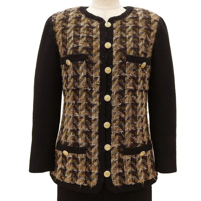 Chanel Tweed CC Mark Button Set-up #34 Black/Brown in Black Tweed from VINTAGE QOO TOKYO, photo 2 of 2