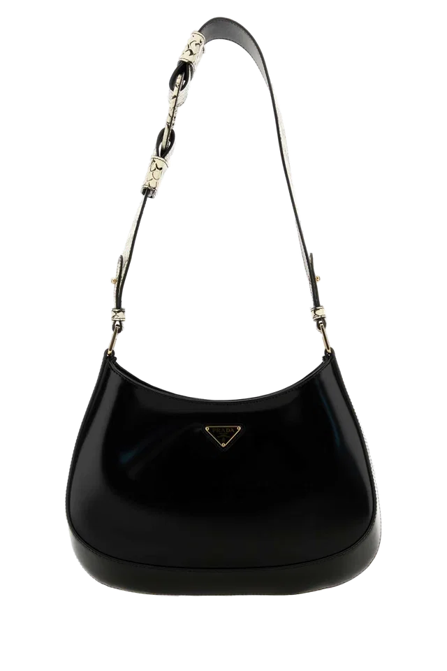 Prada Cleo Shoulder Bag — Black Vitello-homalopsis Buccata in Black Leather from HEWI