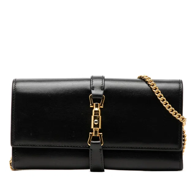 Black Gucci Calfskin Jackie 1961 Wallet On Chain Crossbody Bag in Black Calfskin from Designer Revival