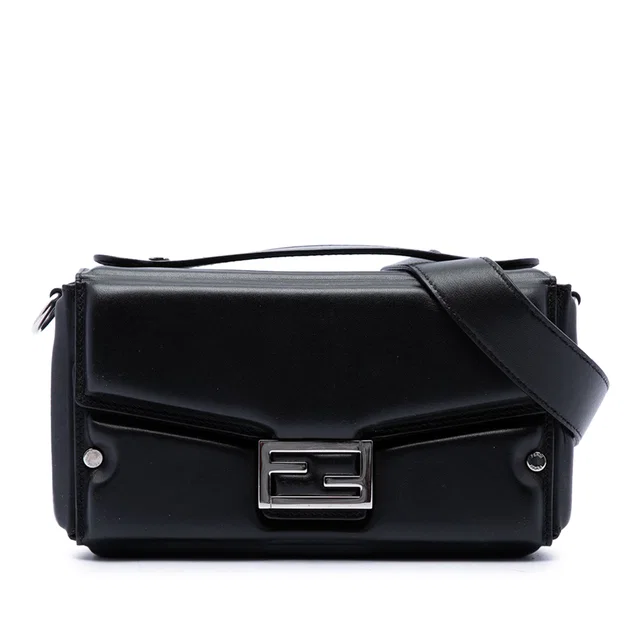 Black Fendi Leather Soft Trunk Baguette Satchel in Black Leather from Designer Revival