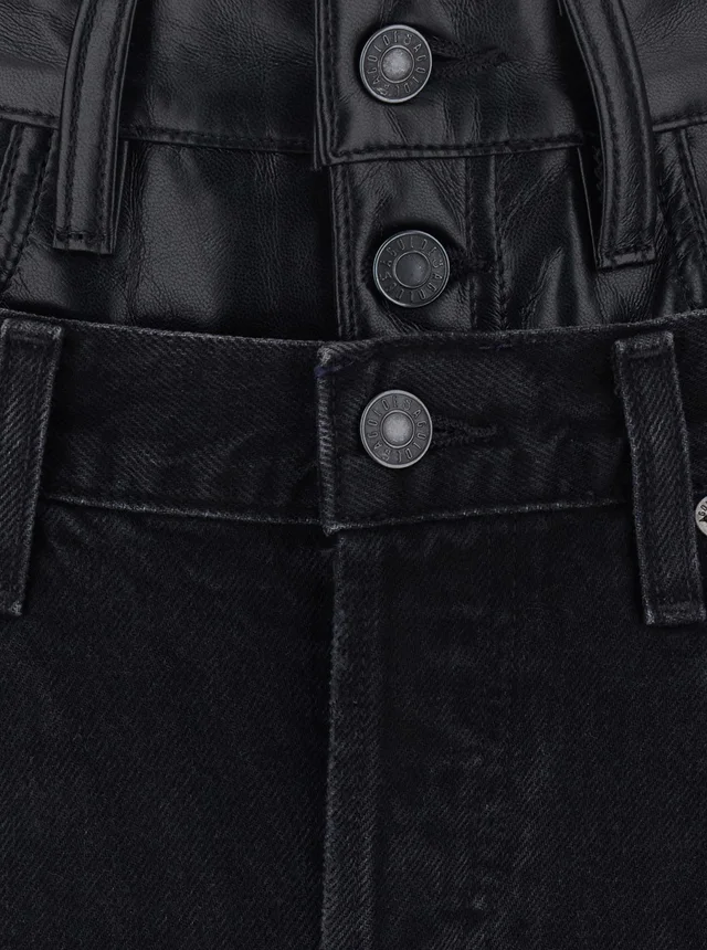Agolde Black 'Elson' Double Waist Jeans with Leather Details In Denim Women in Black 100% Regenerative Cotton, photo 4 of 4 from Gaudenzi Boutique