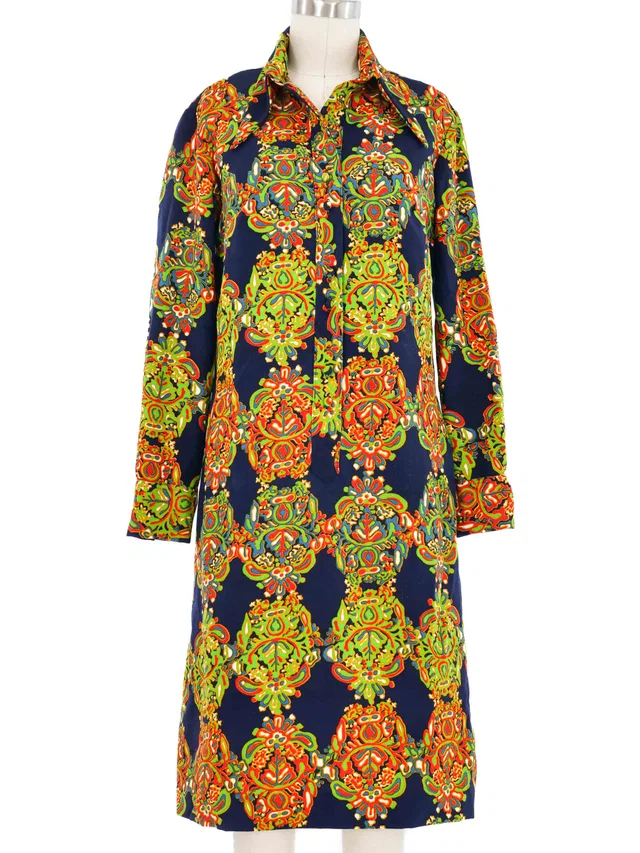 1970s Lanvin Psychedelic Printed Shirt Dress in Multicolor from Arcade Vintage