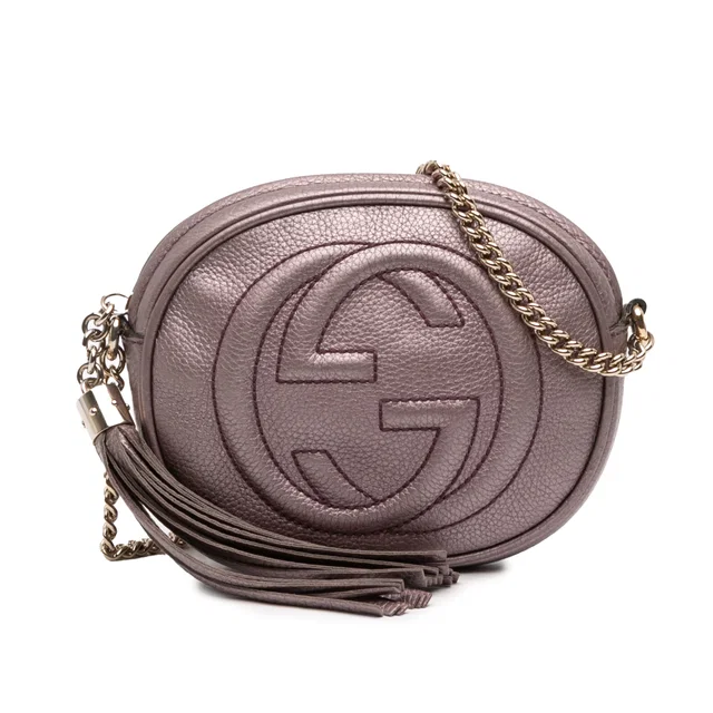 Pink Gucci Mini Metallic Pebbled Calfskin Soho Chain Crossbody in Pink Calfskin from Designer Revival