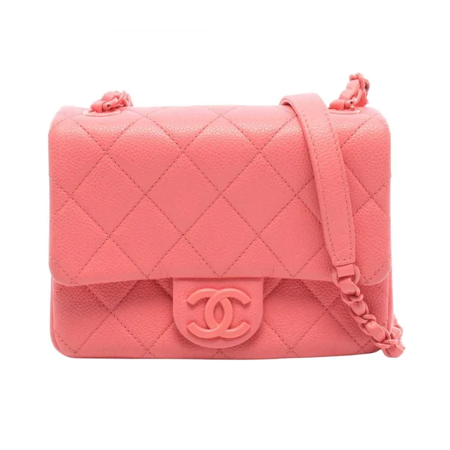 Chanel Shoulder Bag Mini Quilted Pink Caviar Leather Chain in Pink Caviar leather from The Reluxe