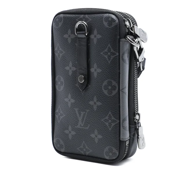 Black Louis Vuitton Monogram Eclipse Reverse Double Phone Pouch Crossbody Bag in Black Canvas from Designer Revival, photo 2 of 2