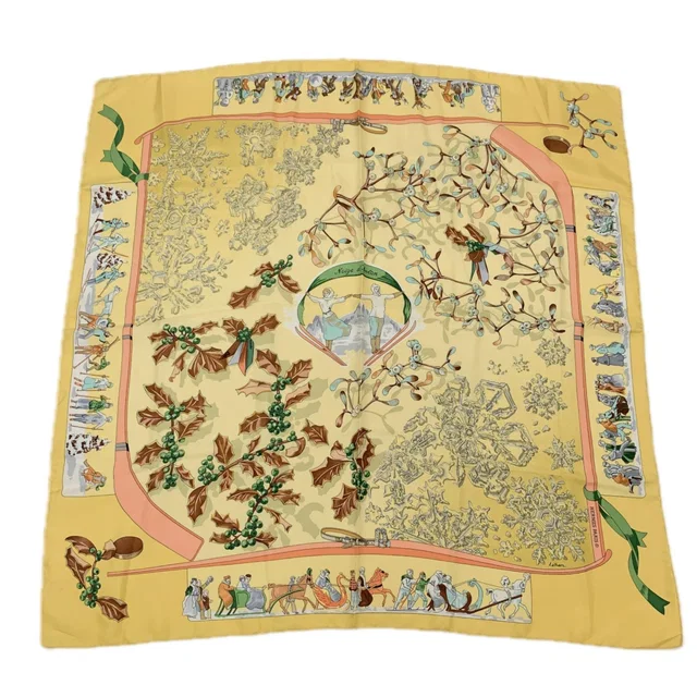 Hermès Carre 90 Neige D'antan Last Year's Snow Yellow 100% Silk Scarf in Yellow Silk from The Reluxe