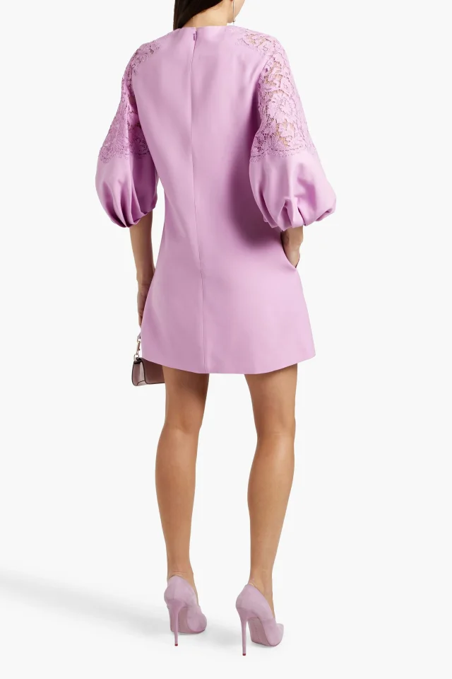 Valentino Garavani Lace-Paneled Wool and Silk-Blend Crepe Mini Dress in Purple, photo 3 of 4 from THE OUTNET