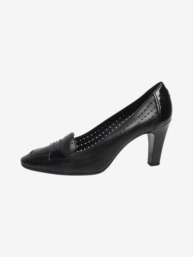 Chanel Black perforated leather pumps - size EU 40.5 in Black Leather from Sign of the Times