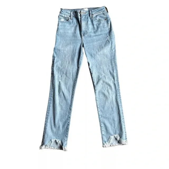 Jonathan Simkhai Standard High Rise Straight Leg Jeans Light Wash Frayed Hem 28 in blue Leather from Poshmark