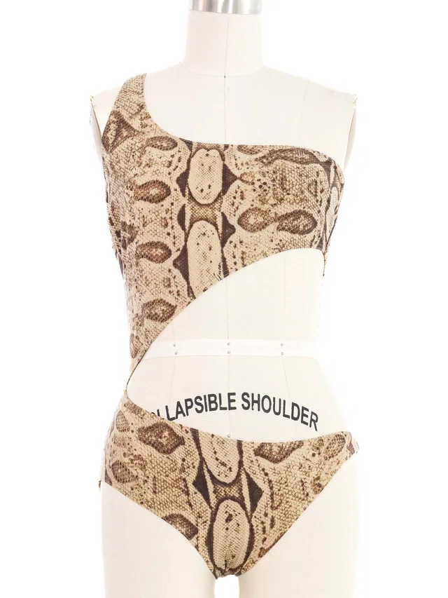 2000 Gucci Snakeskin Printed Swimsuit in Multicolor from Arcade Vintage
