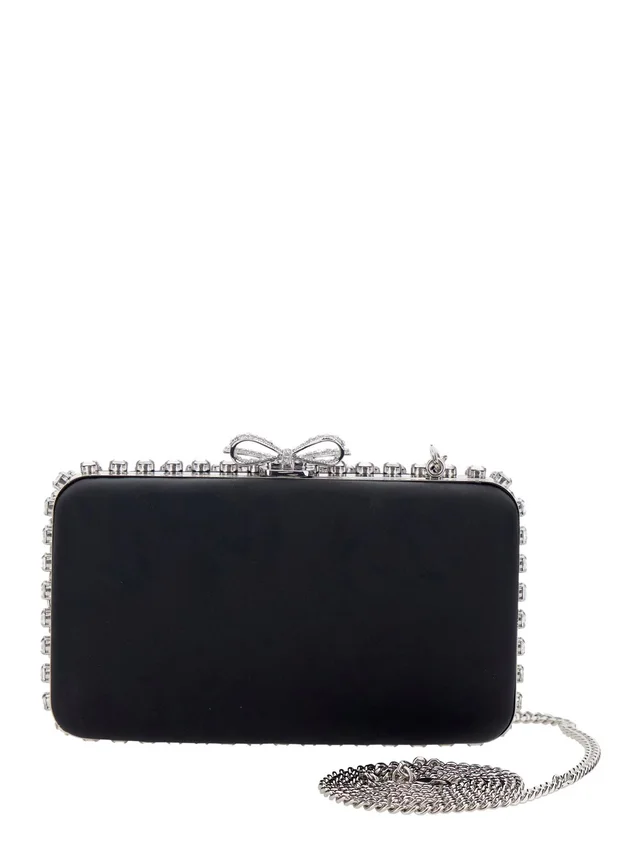 SELF-PORTRAIT Clutch Bag 'BLACK SATIN CRYSTAL' with Crystal Details in Black Satin for Women in Black, photo 8 of 10 from Gaudenzi Boutique